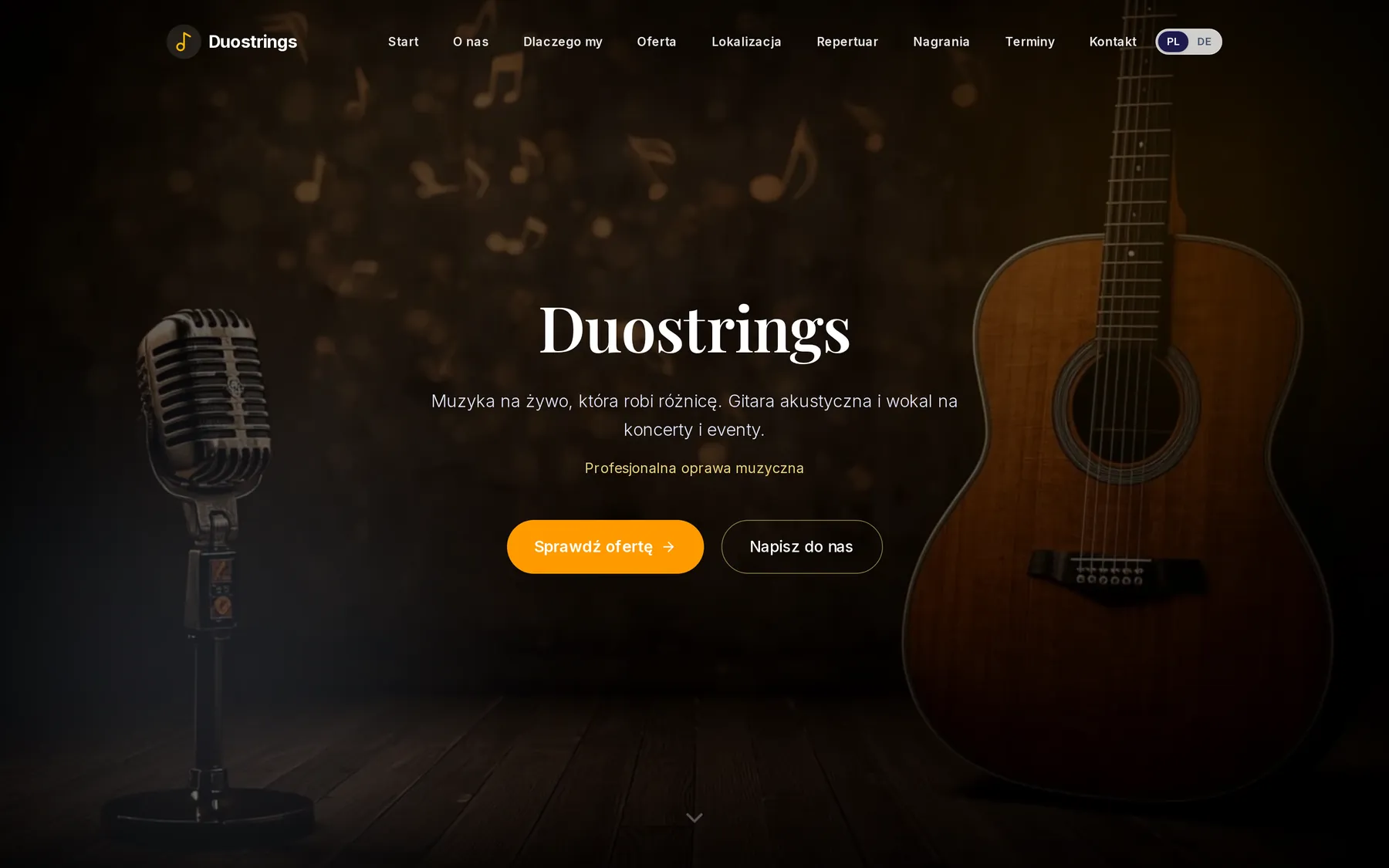 Duostrings, the opening screen of a site for a live music duo