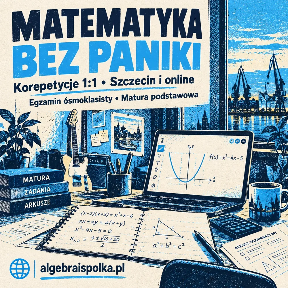 Plakat: Matematyka bez paniki, korepetycje 1:1 w Szczecinie i online